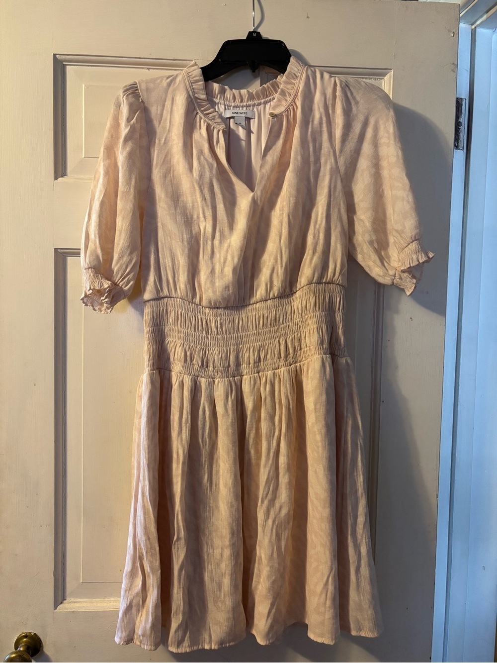 Nine West Linen look smocked waist mini dress